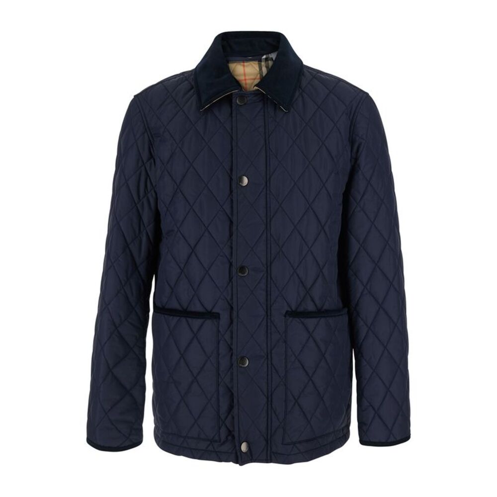 Burberry Men Blue Jackets With Quilting And Iconic Details In Tech Fabric Men